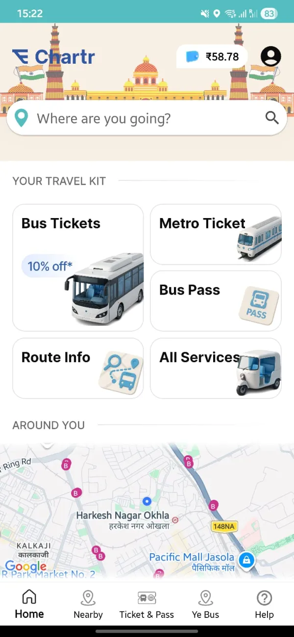Chartr App home screen