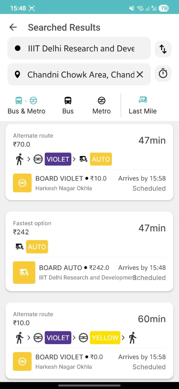 Chartr journey planner results